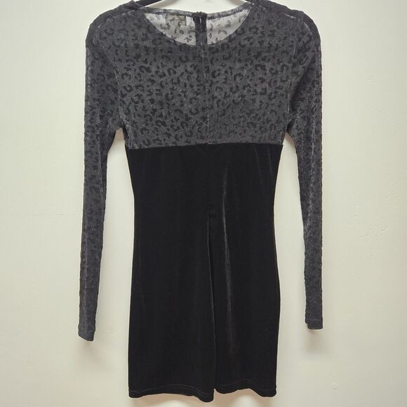 Superdown Kimberly Mesh Velvet Mini Dress Black sz Small Cheetah Leopard 90s Y2K - Picture 5 of 12